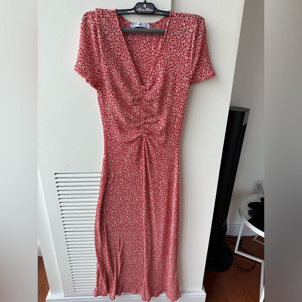 Mango Pink Wrap Tie Front Midi Dress
